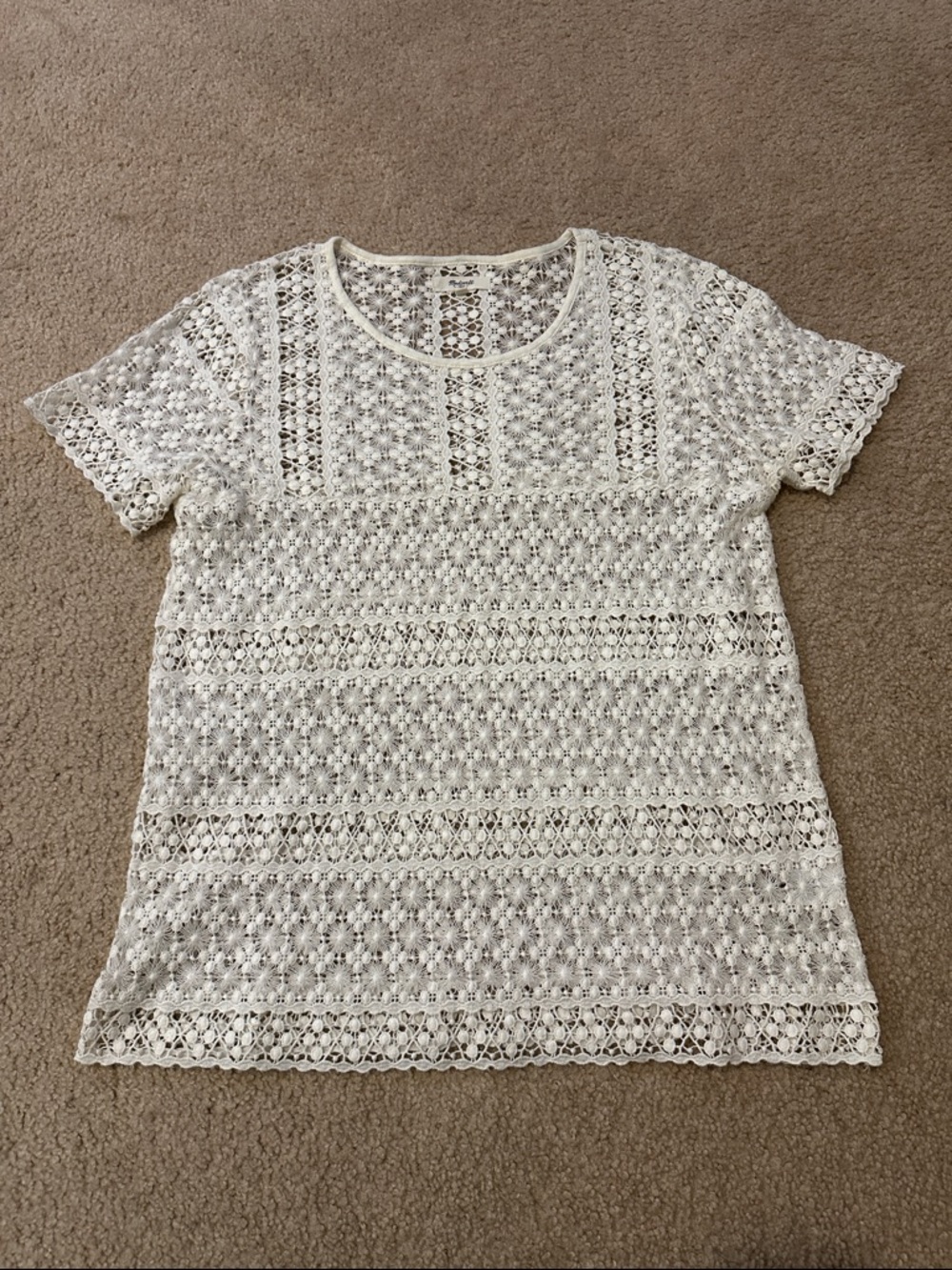 Madewell Women’s Cream Crochet Lace Short Sleeve Top